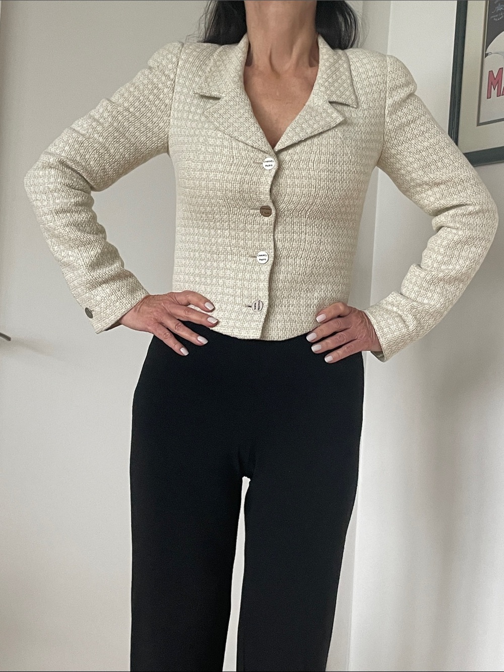 CHANEL Authentic Vintage Cream Tweed Cropped Jacket